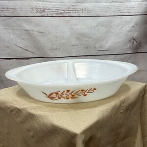 Vintage glassbake Hall Jewel Tea Autumn leave divided casserole‎ dish